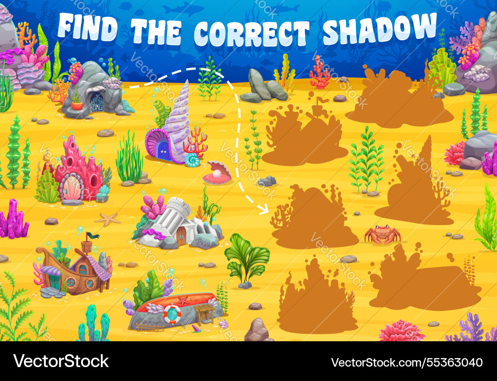 Underwater Shadow Match Game vector image