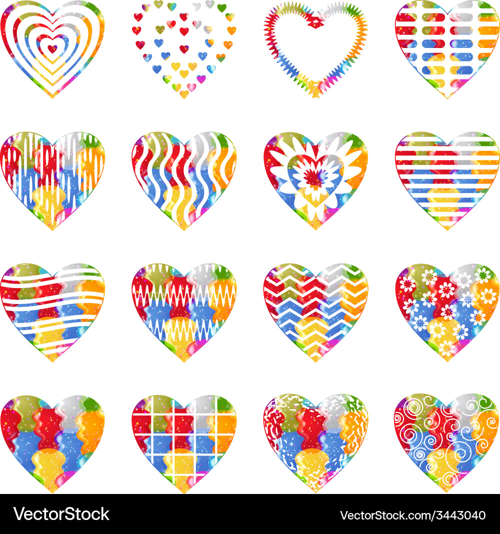 Valentine heart with patterns set vector image