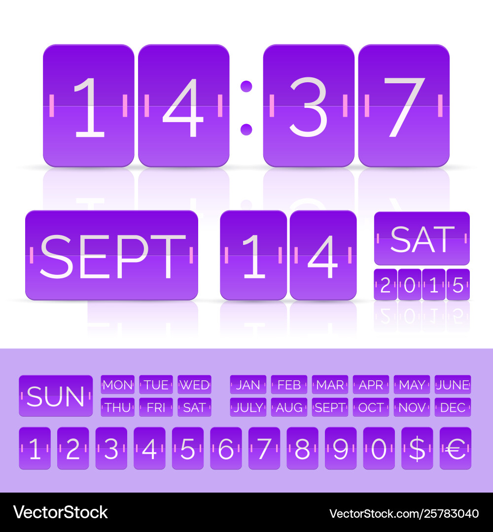 Violet analog counter and flip calendar isolated vector image