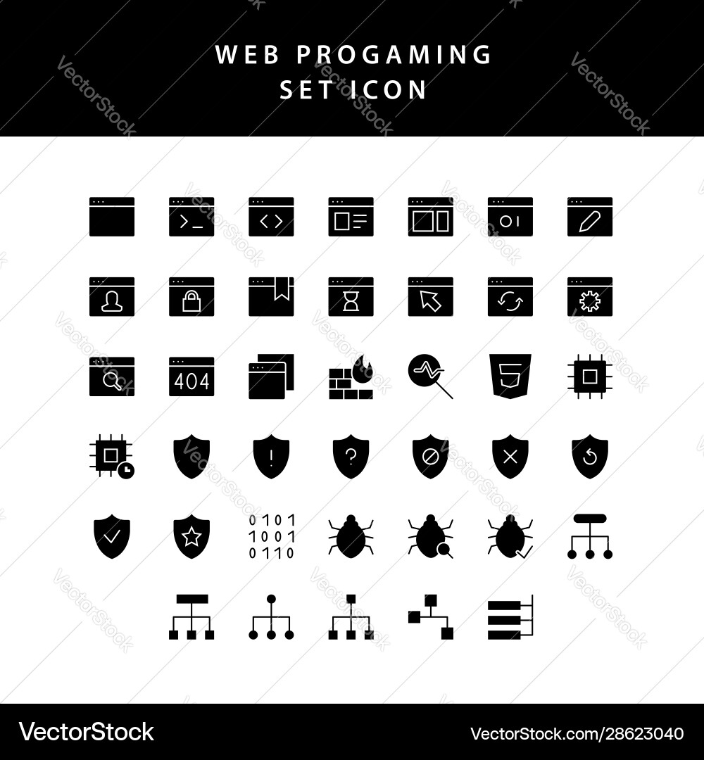 Web programing glyph style icon set vector image