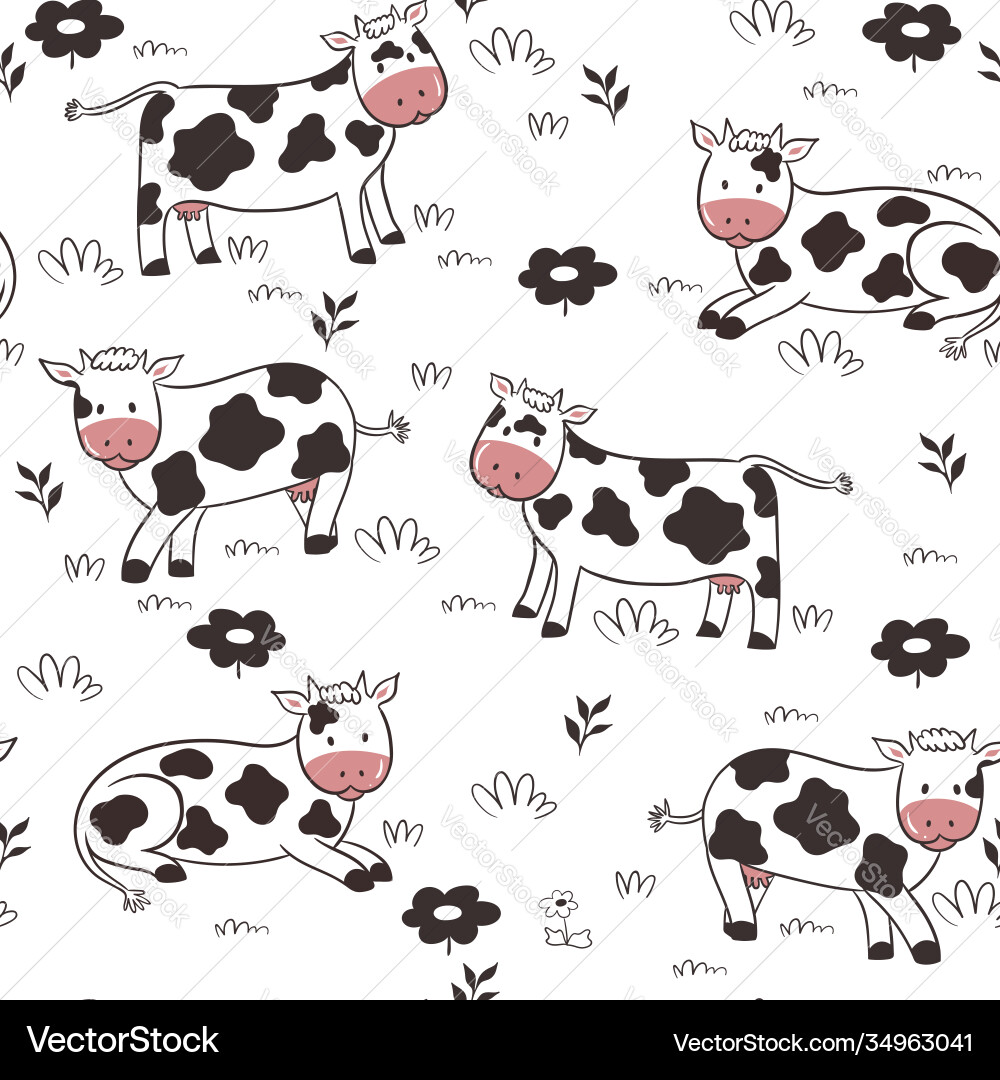 Cute Cow Pattern - Seamless vector image