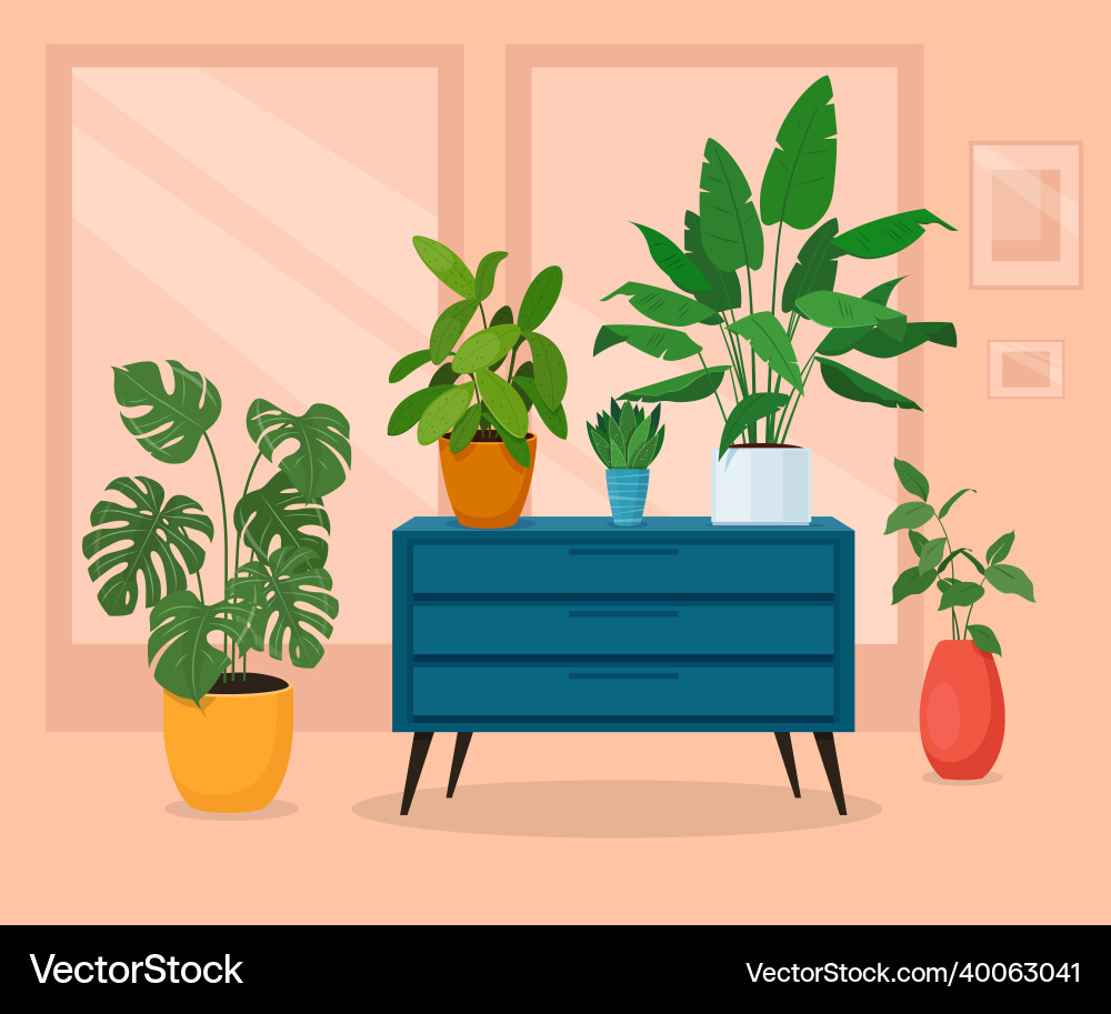 Different indoor plants in the living room vector image