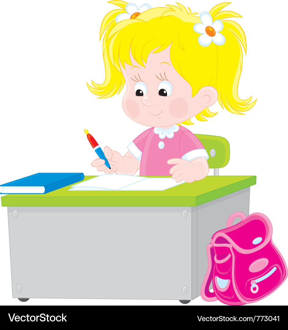 Elementary School Student Writing Vector Image