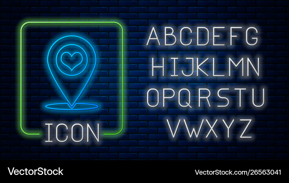 Glowing neon map pointer with heart icon isolated Glowing neon map pointer with heart icon isolated vector image