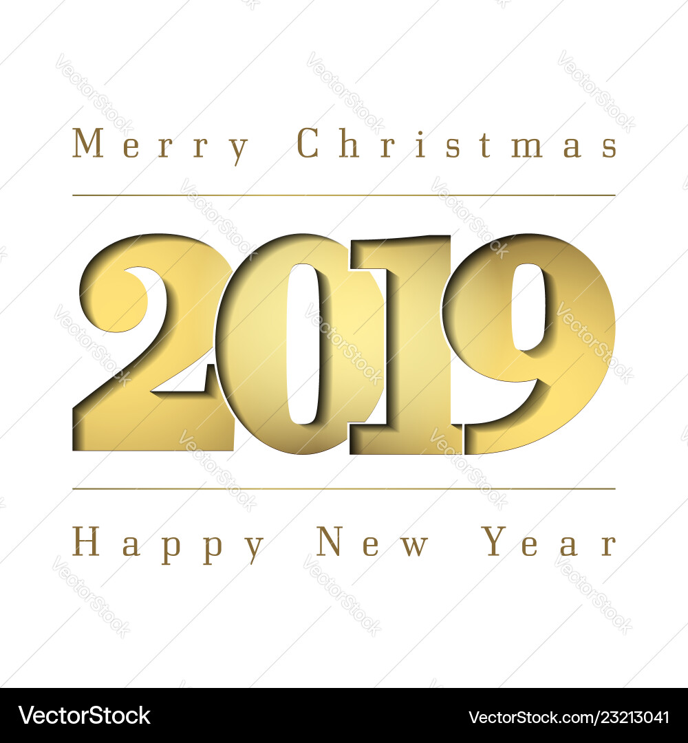 Happy new year merry christmas card gold number Happy new year merry christmas card gold number vector image