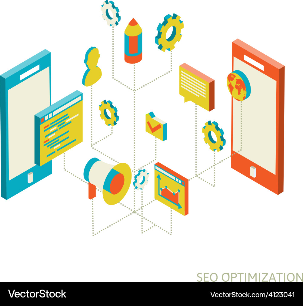Isometric background seo optimization Vector Image