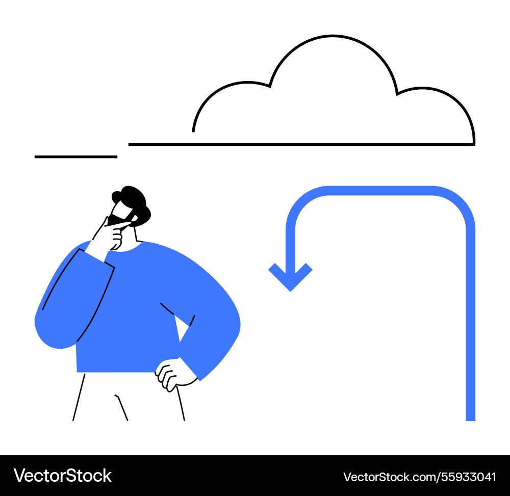 Man contemplating a cloud with downward arrow Man contemplating a cloud with downward arrow vector image
