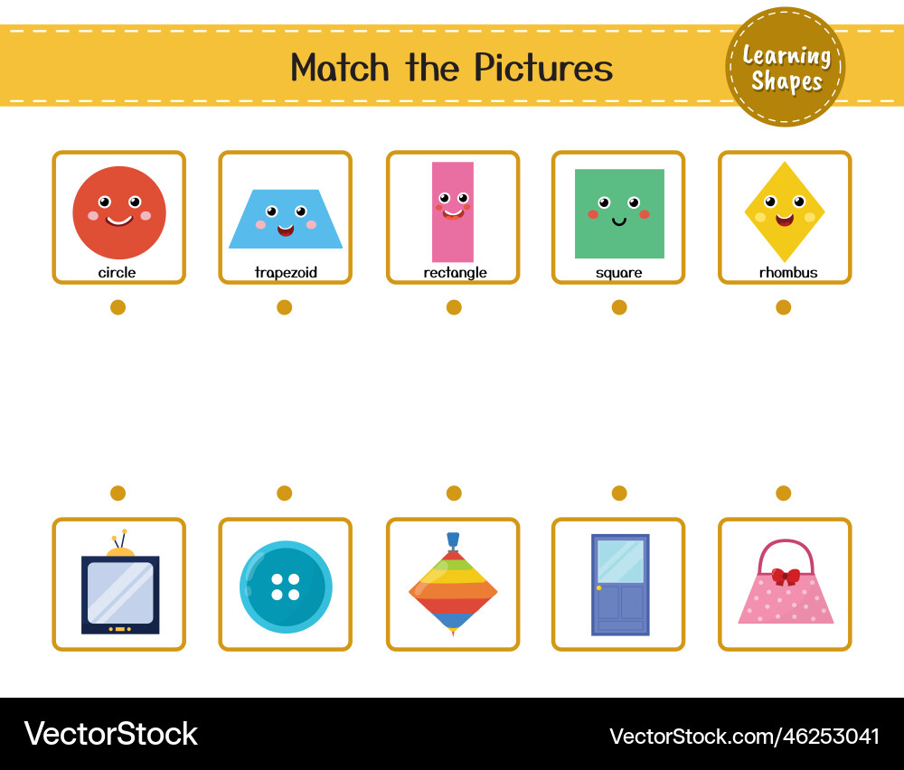 Match the shapes with objects puzzle activity Match the shapes with objects puzzle activity vector image
