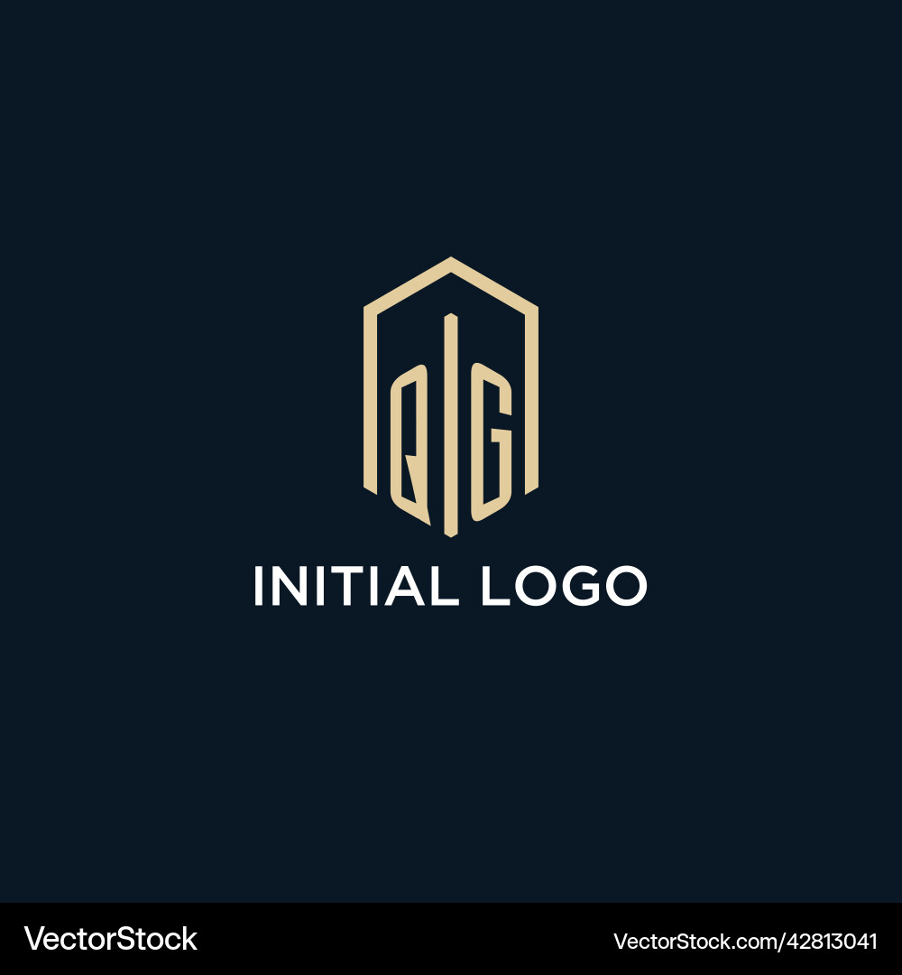 Qg initial monogram logo with hexagonal shape Qg initial monogram logo with hexagonal shape Vector Image
