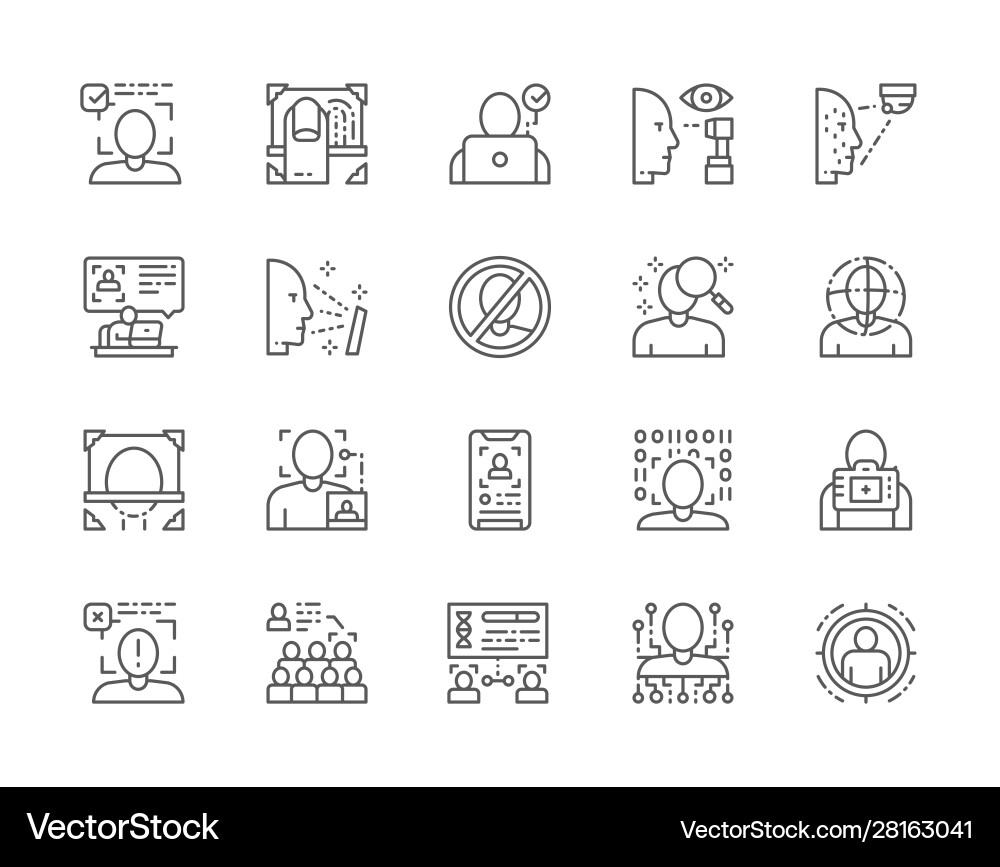 Set face detection line icons id verification Set face detection line icons id verification vector image