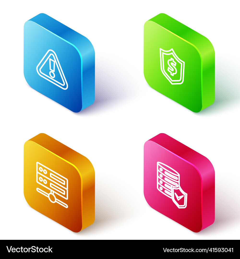 Set isometric line exclamation mark in triangle Set isometric line exclamation mark in triangle vector image