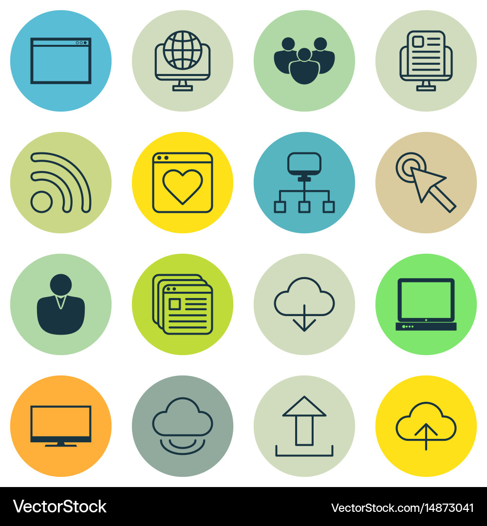 Set of 16 world wide web icons includes send data Vector Image