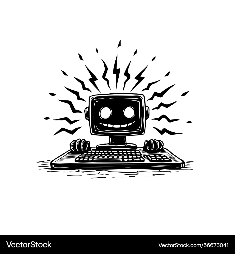Smiling Robot with Vintage Computer Vector Image