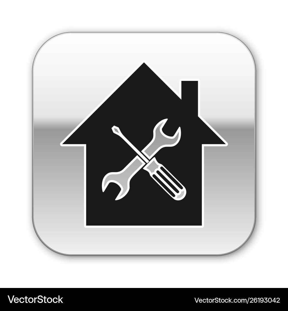 Black house or home with screwdriver and wrench Black house or home with screwdriver and wrench Vector Image