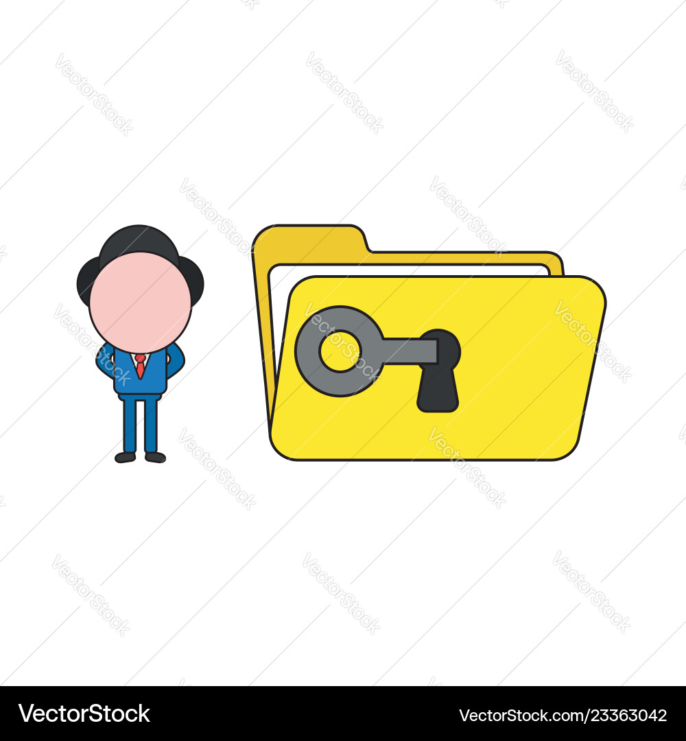 Businessman character unlock file folder with key vector image
