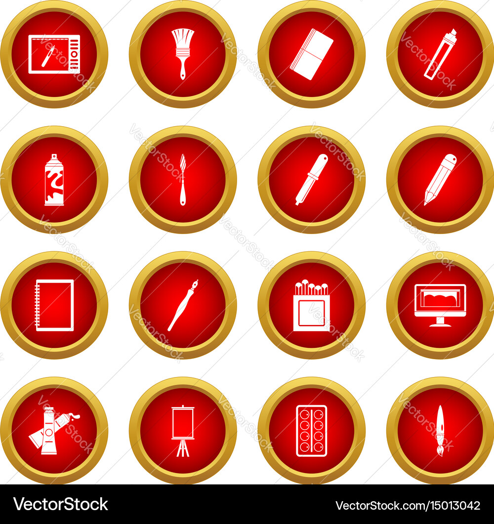 Design and drawing tools icon red circle set vector image