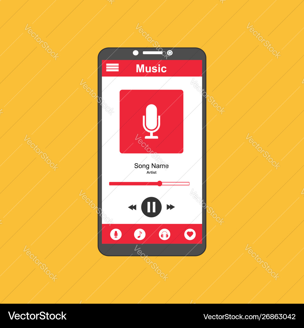 Media player application app template with flat Media player application app template with flat vector image