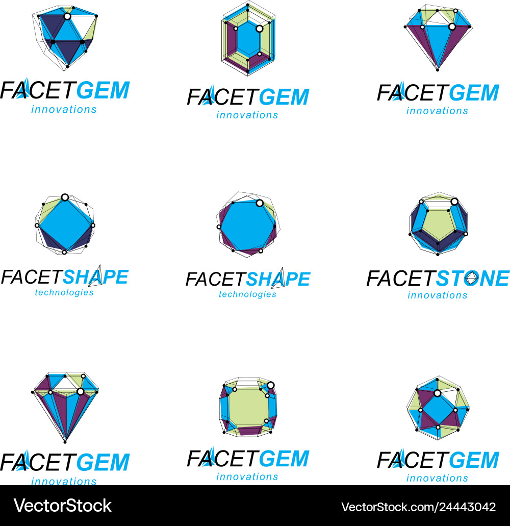 Set of abstract 3d faceted figures with connected Set of abstract 3d faceted figures with connected vector image