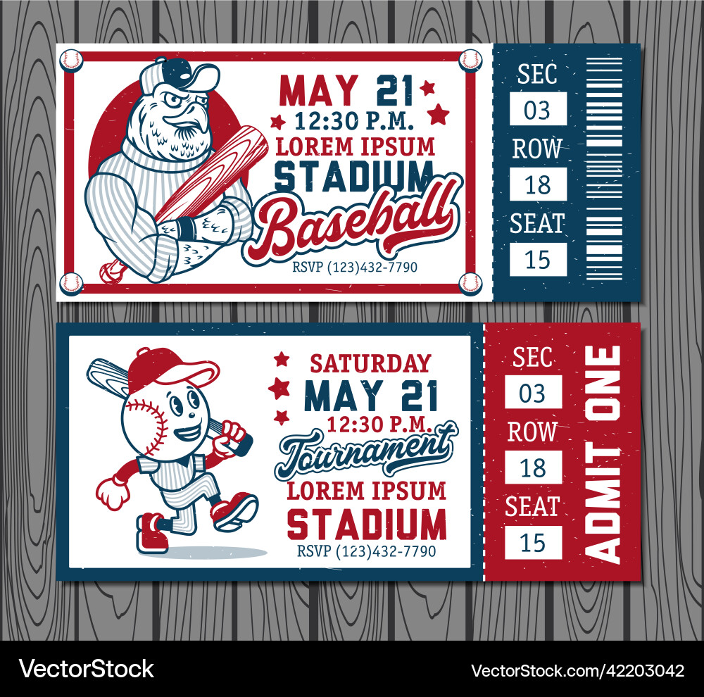 Set of vintage baseball tickets Set of vintage baseball tickets vector image