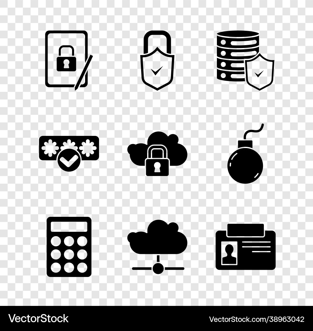 Set tablet with closed padlock lock and check Set tablet with closed padlock lock and check vector image