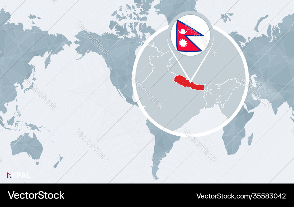 World map centered on america with magnified nepal World map centered on america with magnified nepal vector image