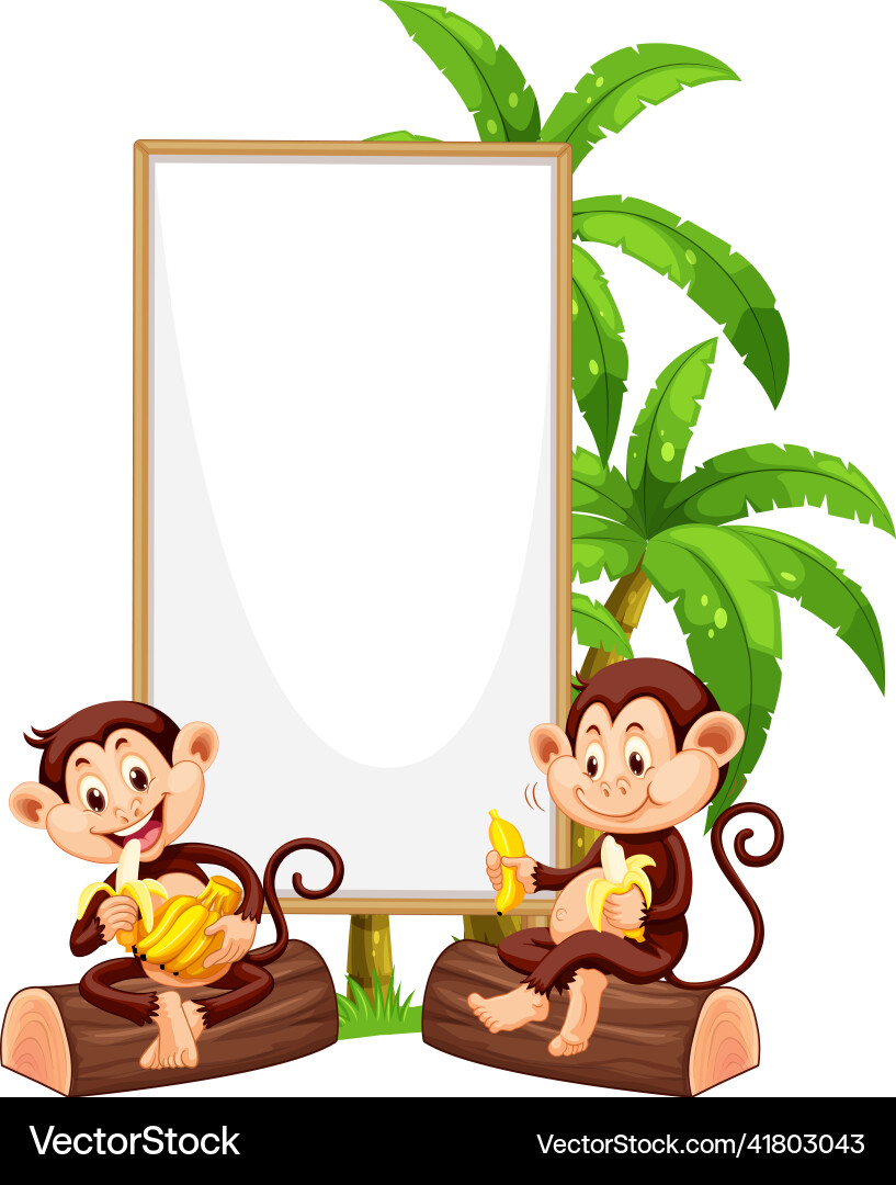 Blank wooden signboard with monkey catoon Blank wooden signboard with monkey catoon vector image