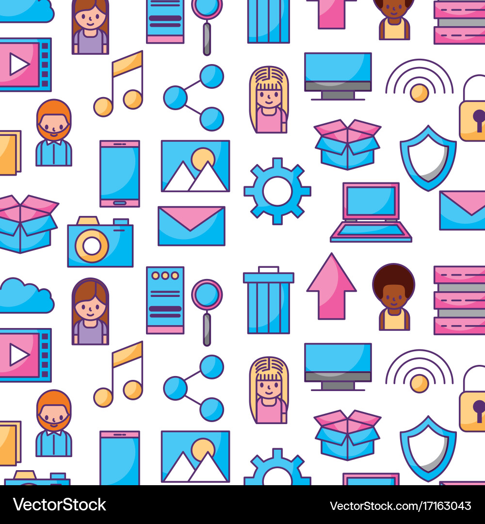 Cloud computing digital elements app seamless vector image