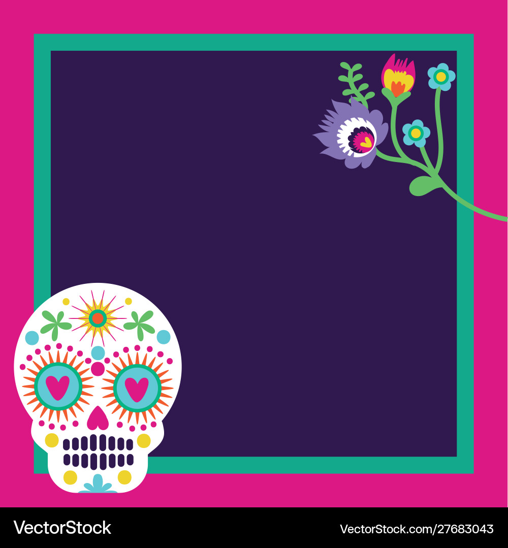 Dia de los muertos card with skull and flowers Dia de los muertos card with skull and flowers vector image