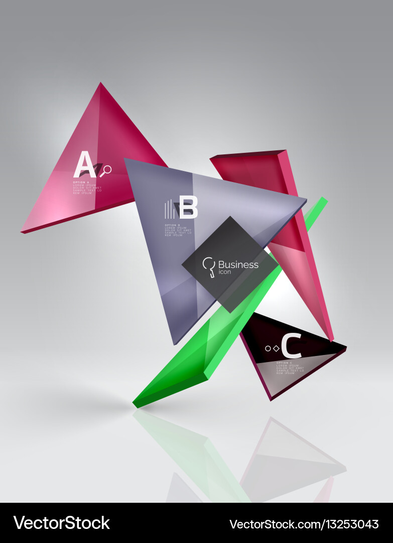 Glossy glass translucent triangles on 3d empty vector image