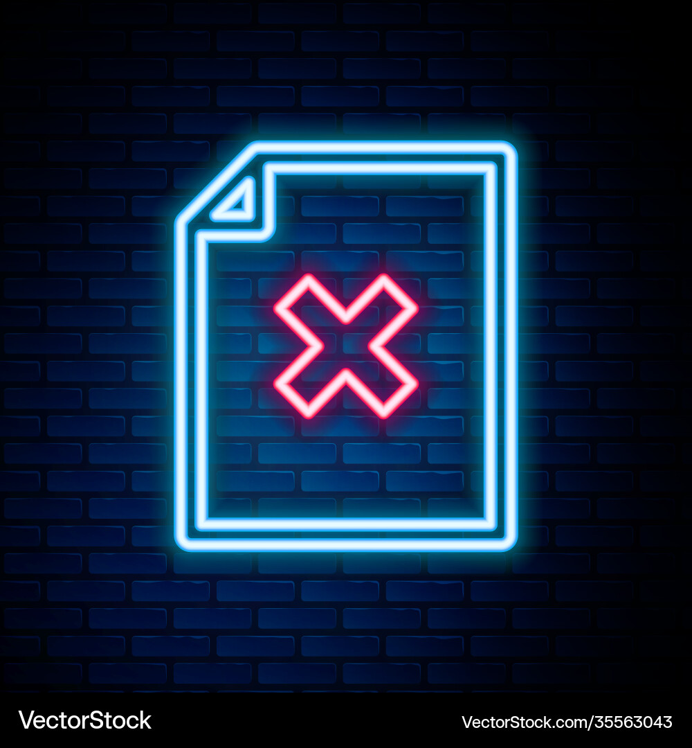 Glowing neon line delete file document icon Glowing neon line delete file document icon vector image