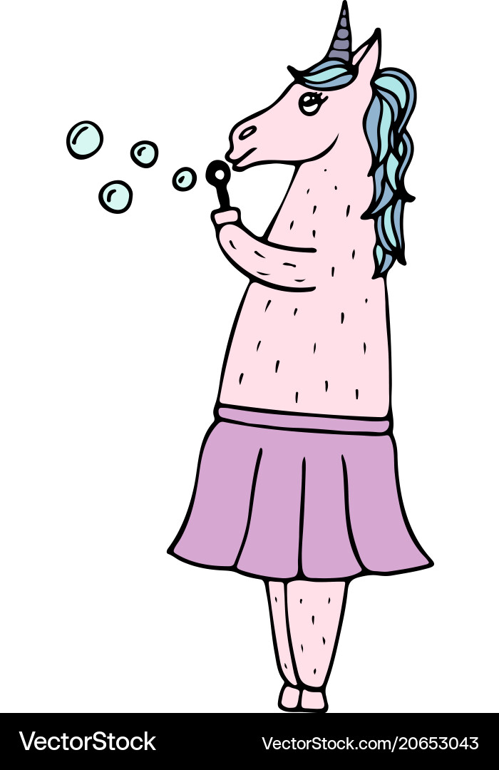 Lovely hand-drawn unicorn-girl with soap bubbles Lovely hand-drawn unicorn-girl with soap bubbles vector image