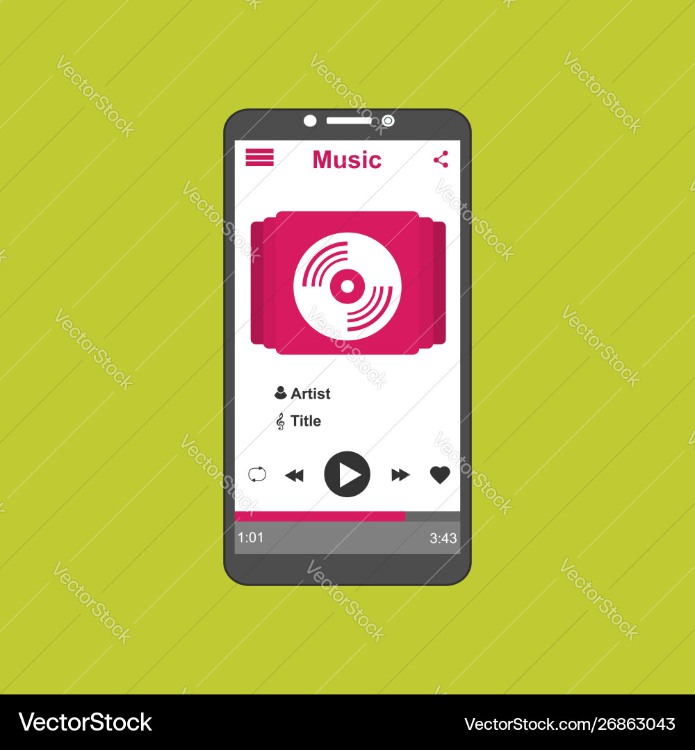 Media player application app template with flat Media player application app template with flat vector image