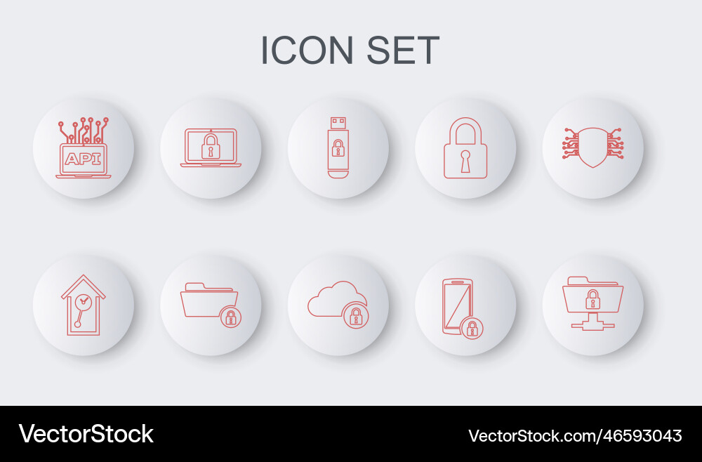 Set line ftp folder and lock retro wall watch Set line ftp folder and lock retro wall watch vector image
