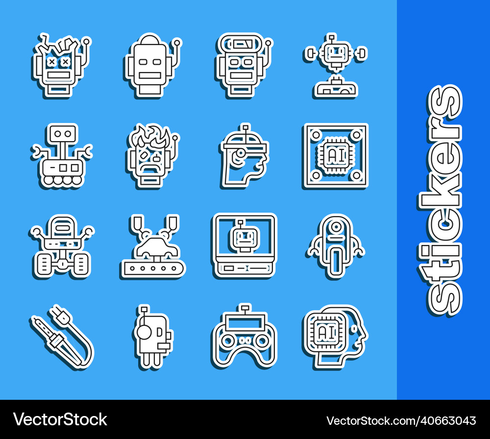 Set line humanoid robot processor Set line humanoid robot processor vector image
