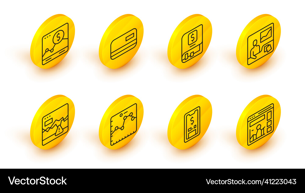 Set line website with growth graph mobile dollar vector image