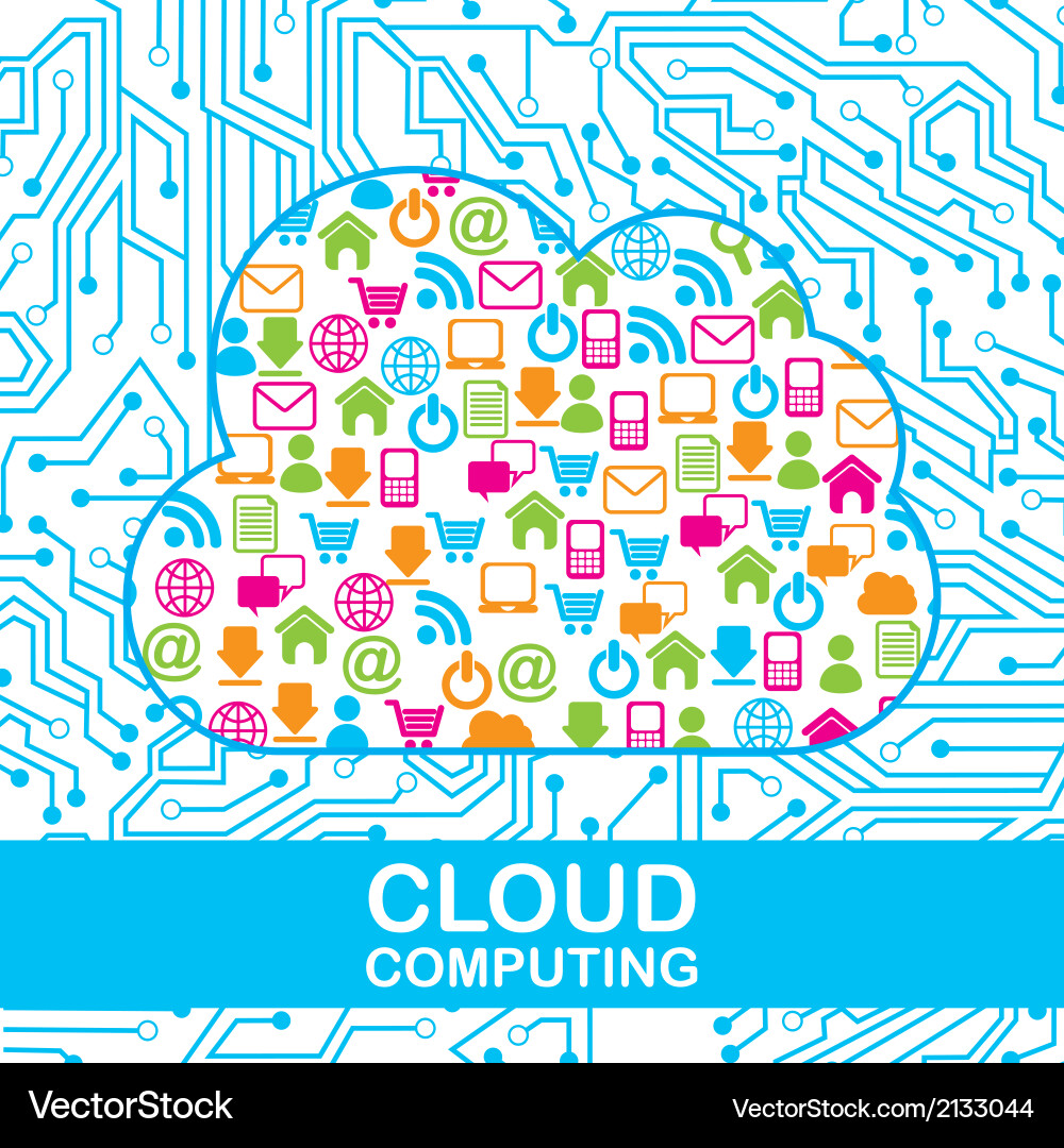 Cloud computing over circuit background vector image