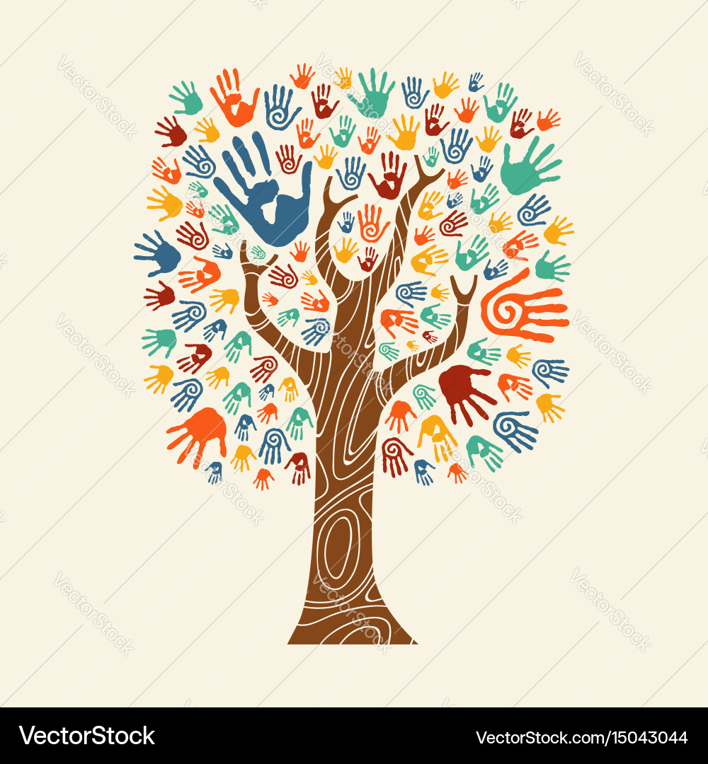 Colorful Handprint Tree of Unity vector image
