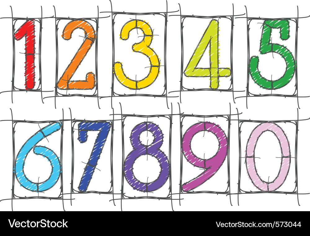 Colorful Scribble Numbers Vector Image