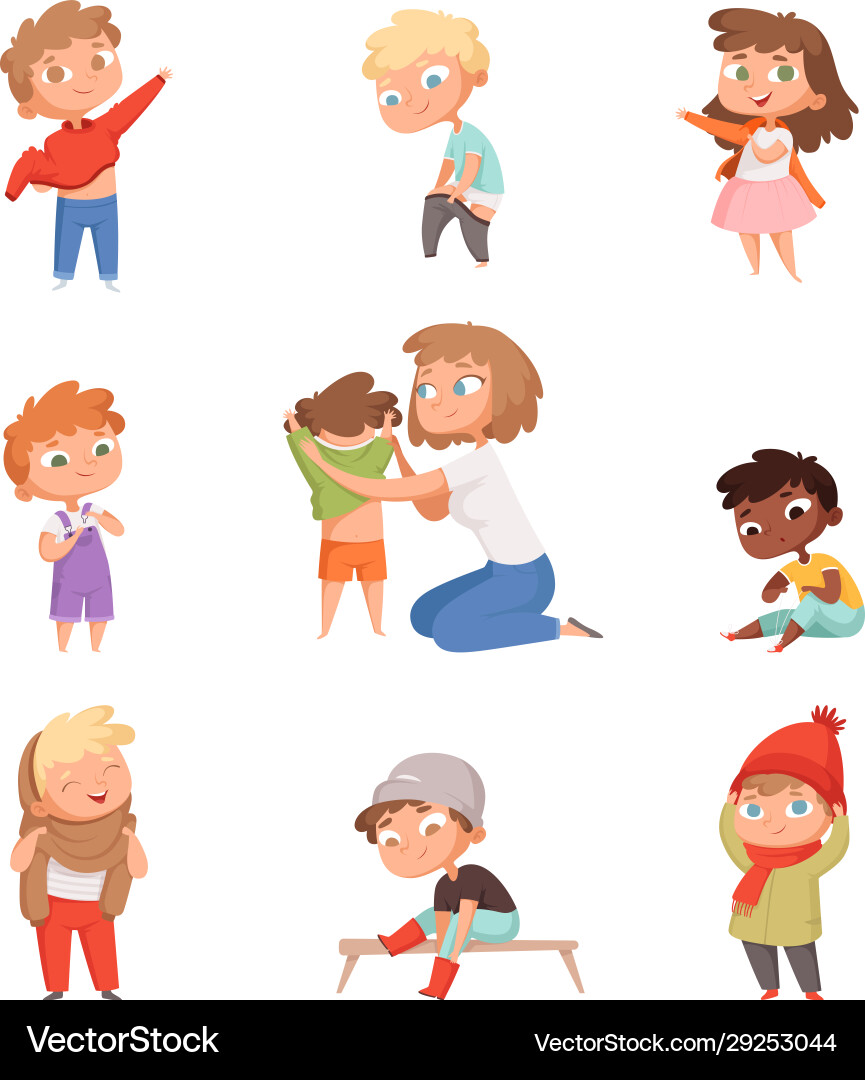 Dressing up kids children changing clothes Dressing up kids children changing clothes vector image