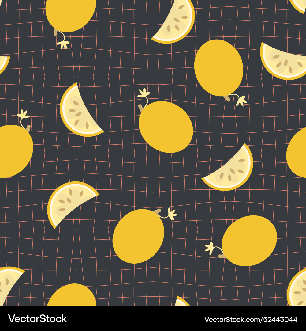 Groovy style melons seamless pattern on grid Vector Image