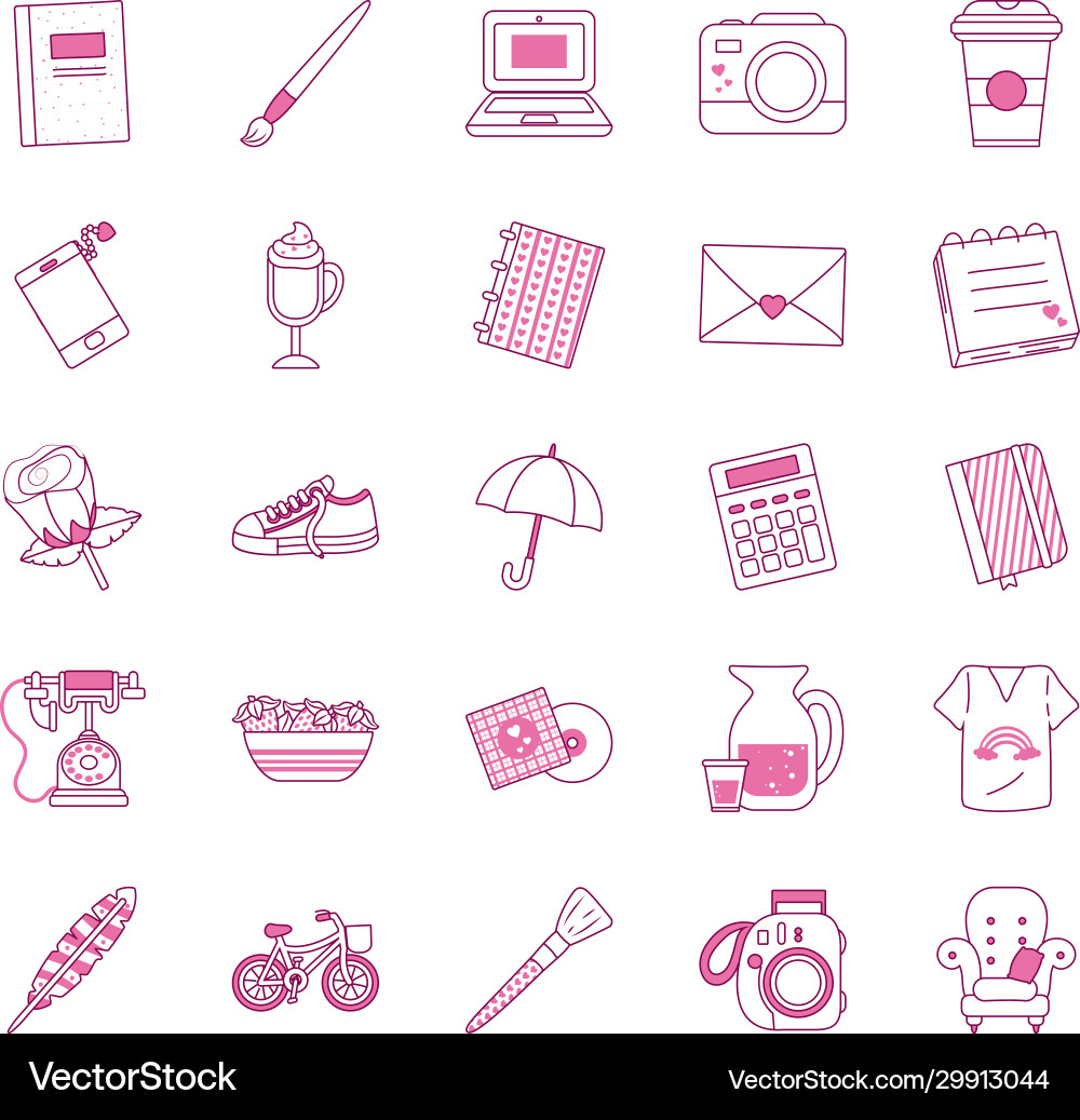 Isolated cute objects half line color style Vector Image