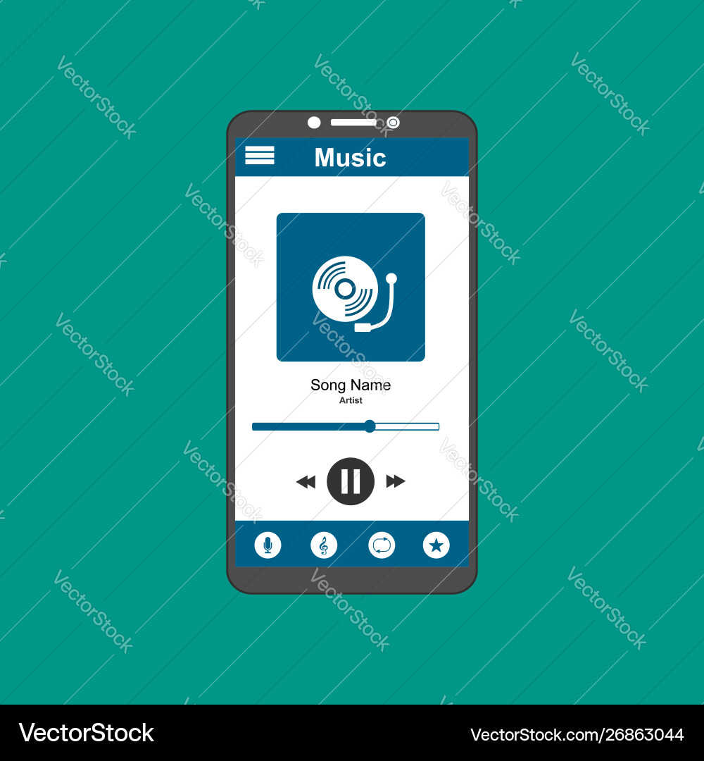 Media player application app template with flat Media player application app template with flat vector image