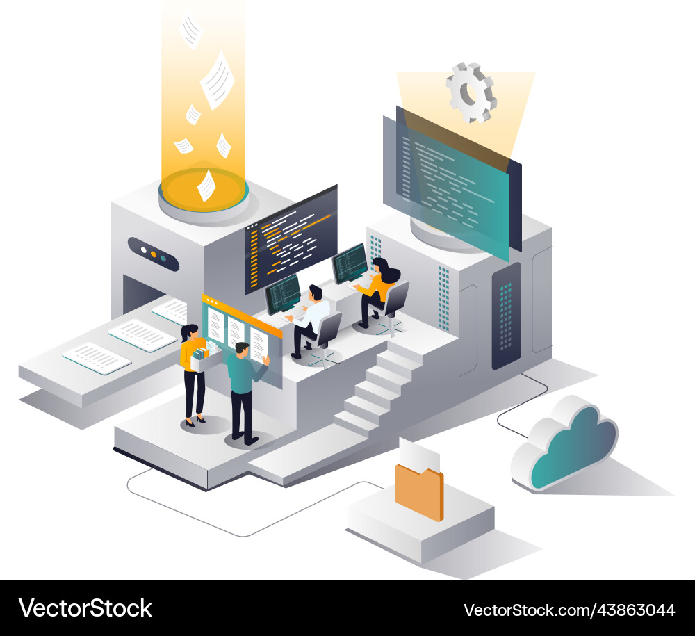 Platform is processing data by machine Platform is processing data by machine vector image