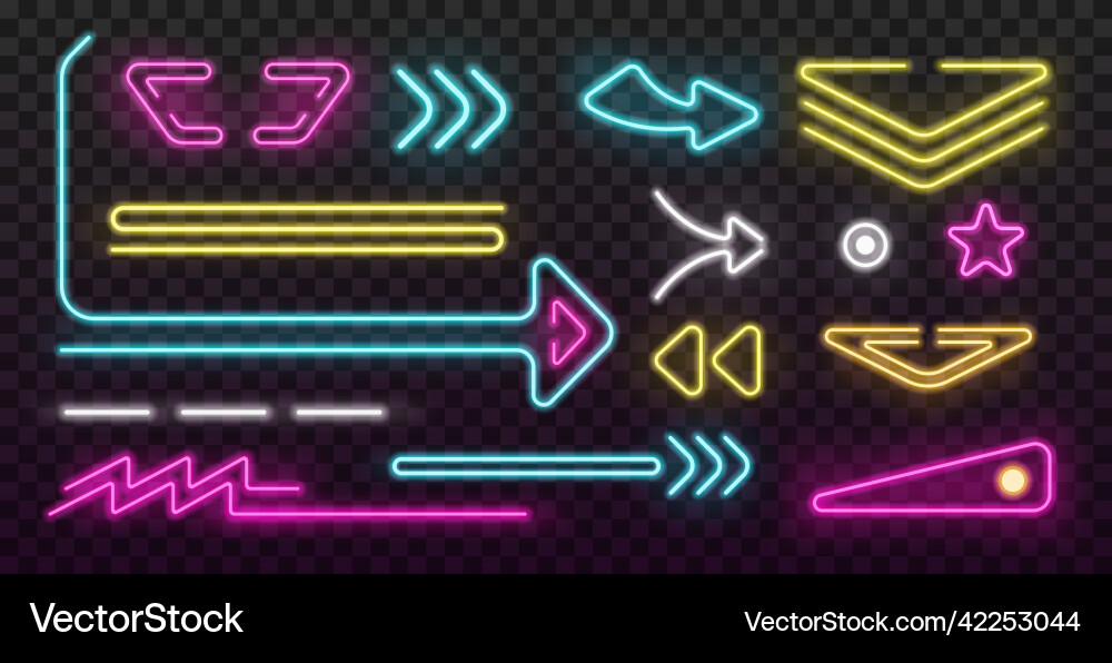 Realistic neon arrows different color pointers Realistic neon arrows different color pointers vector image
