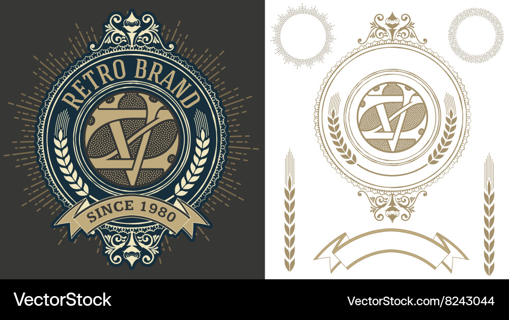 Retro label with monogram and elements vector image
