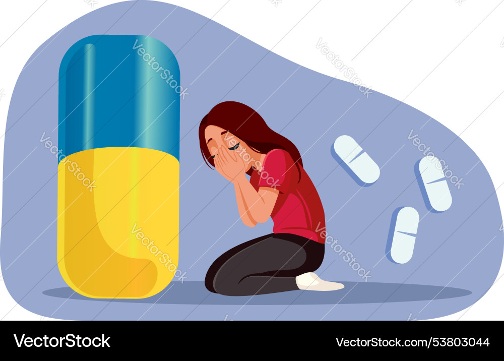 Sad woman suffering from drug addiction Sad woman suffering from drug addiction vector image