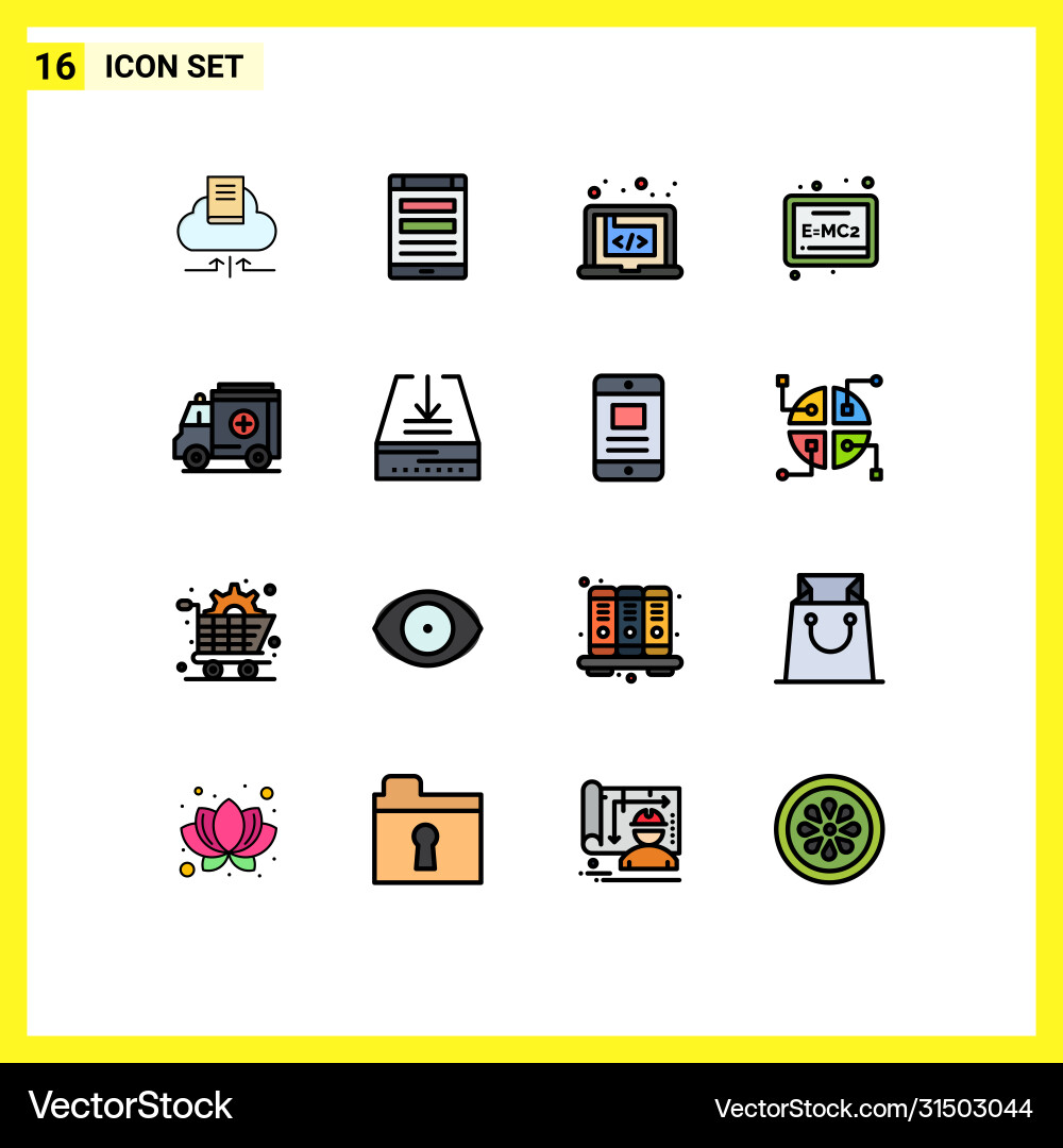Set 16 flat color filled lines on grid Vector Image