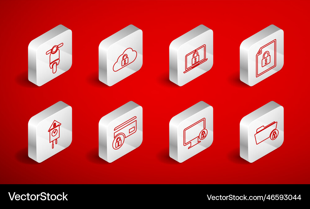 Set line folder and lock cloud computing laptop Set line folder and lock cloud computing laptop vector image