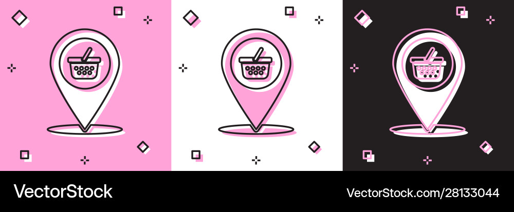 Set map pointer with shopping basket icon isolated Set map pointer with shopping basket icon isolated Vector Image