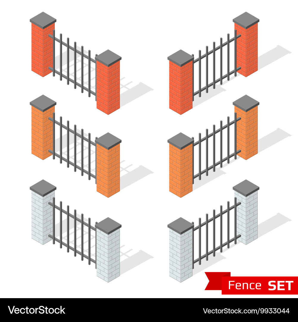 Set of three different color fence sections vector image